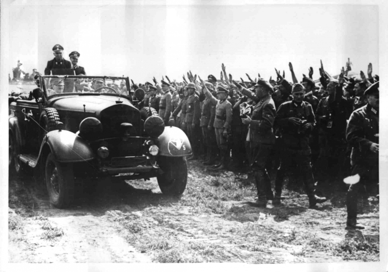 Hitler and Mussolini on their way to review Italian troops in the Ukraine